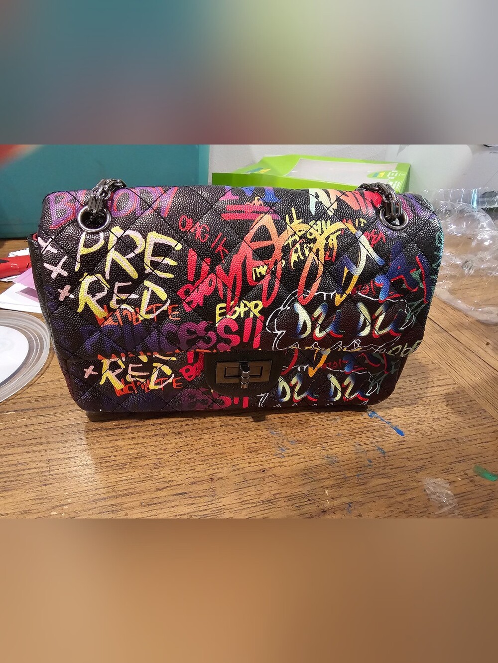 Quilted Graffiti Shoulder Bag in Multicolor